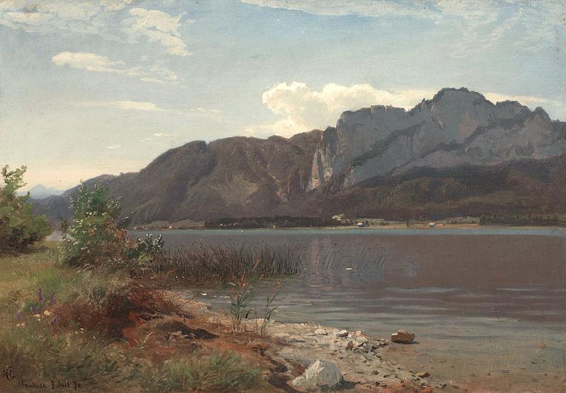 Hans Gude Landskap fra Drachenwand ved Mondsee Spain oil painting art